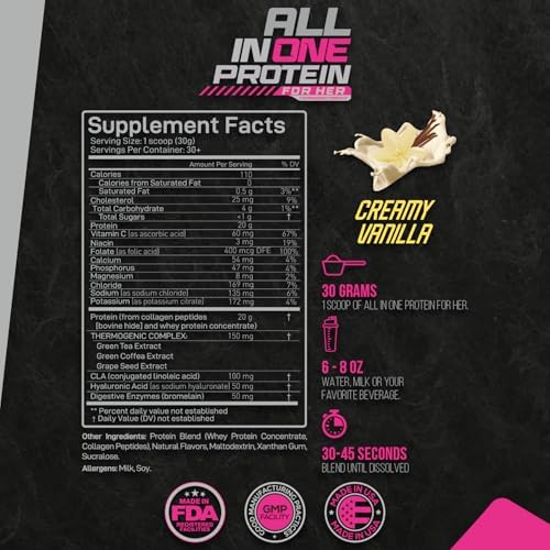 Forzagen All in One Protein for Her | Women’s Protein Powder with Multi Collagen Peptides | Hydrolyzed Collagen Supplement, Gut Health, Great for Pre & Post Workout | Vanilla, 30+ Servings - Image 3