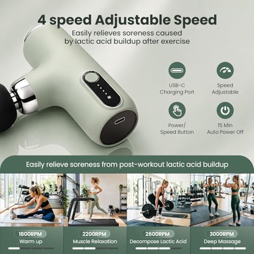 Rika Mini Massage Gun,Deep Tissue Muscle Massager with 4 Speeds & 4 Heads, Ultra Quiet Handheld Impact Massager to Relieve Pain, Suitable for Home, Office, and Travel - Image 7
