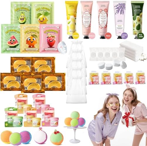 35 Pcs Spa Party Supplies for 5 – Spa Gifts for Women, Girls & Kids | Spa Set with Eye & Face Masks, Lip Balm, Hand Cream, Bath Bombs, Towels & Gift Bags | Spa Kit for Birthdays, Sleepovers, Spa Days by CHANGARLOAD