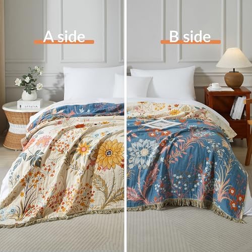 Boho Throw Blanket for Bed 80”x90”, 100% Cotton Blanket for Couch Sofa - Image 2
