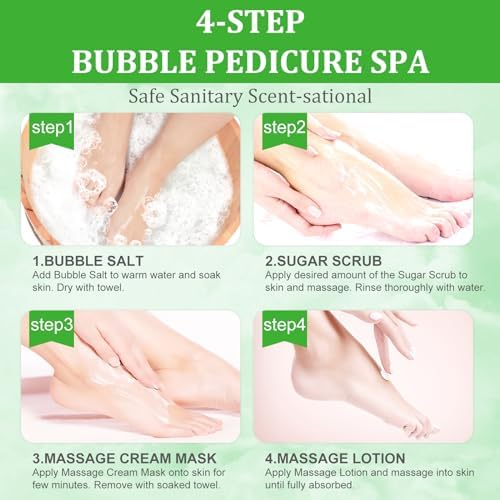 Pedicure Kit Foot Soak Set: Bubble Salt, Sugar Scrub, Massage Mask, Massage Lotion in a Box, 4 Step Foot Spa Kit for Dry Feet,Tired Feet（1 Set Lemon) - Image 6