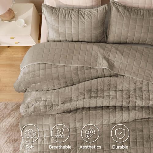 BEDELITE Velvet Quilt Set King Size, Luxury Velvet Comforter Bedding - Image 4