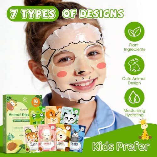 KONEUK 14 Pack Kids Face Mask Set, Cute Animal Face Masks Skincare for Kids - Image 4