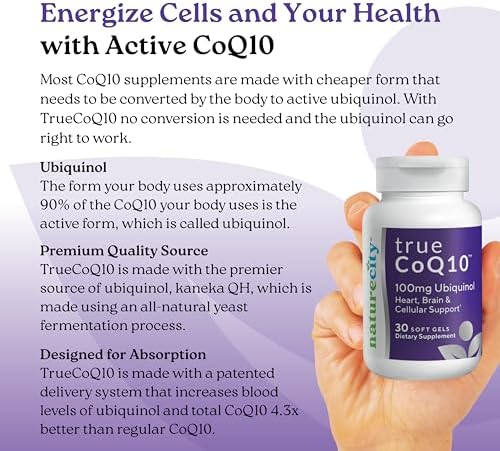 NatureCity True-CoQ10 Ubiquinol 100mg Highly Absorbable and Stablized Kaneka QH CoQ10 Heart, Brain and Cellular Energy Supplement - (30 Soft Gels) Active CoQ10 as Ubiquinol - Image 3