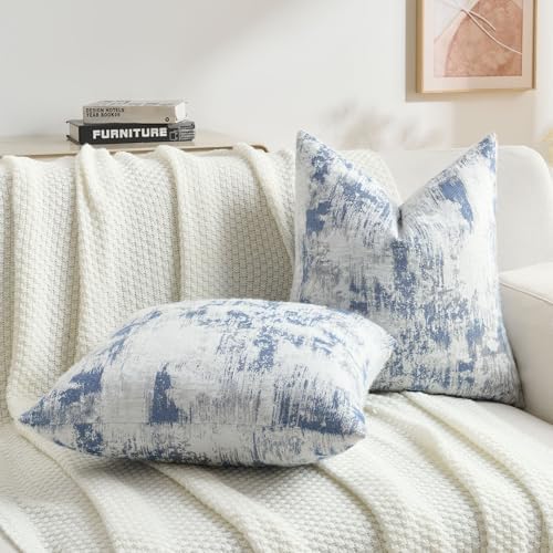 FUTEI Pack of 2 Faux Cashmere Throw Pillow Covers 16x16 Inch, Blue White - Image 5