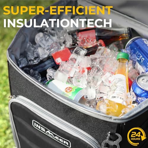INSMEER 2-in-1 Rolling Cooler with Wheels, 60 Cans Collapsible Soft Sided Cooler on Wheels, Hard Top with 2 Cup Holders, Insulated 100% Leakproof Wheeled Cooler Bag for Beach Camping Outdoor - Image 5