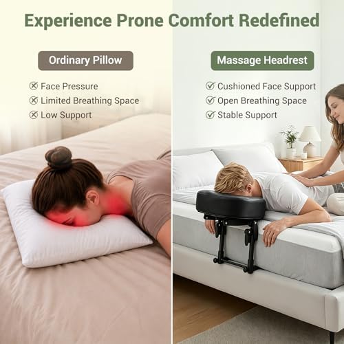Massage Headrest for Bed, Sturdy Bed Massage Head Holder for Thick Mattresses, Adjustable Face Down Pillow for Post-Eye-Surgery Comfort & Home Spa, PU Leather Memory Foam Face Cradle - Image 4