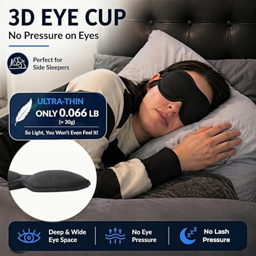 Ultra-Thin 3D Sleep Mask for Side Sleepers Women Men, Contoured Eye Mask for Lash Extensions, Light Blocking, Soft Breathable Lightweight Eye Mask for Sleep, Travel, Meditation,Airplane (Black) - Image 2