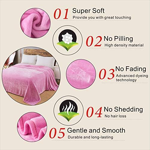 Fleece Queen Size Summer Blanket All Season 350GSM Lightweight Throw for The Bed Extra Soft Brush Fabric Winter Warm Sofa Blanket 90" x 90"(Pink Queen) - Image 4