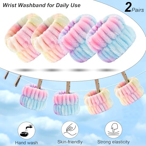 Wteehn 6pcs Headband and Wristband for Face Washing, Makeup Spa Skincare Headband, Skin Care Face Wash Headbands Wrist Bands Tools Set, for Women and Teen Girls Gifts - Image 6