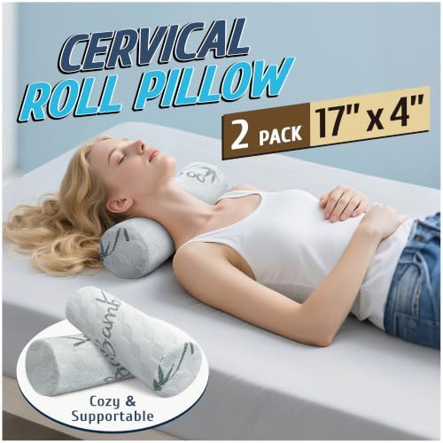 Cervical Roll Pillow, Cylinder Neck Pillow with Removable Washable Cover - Image 2