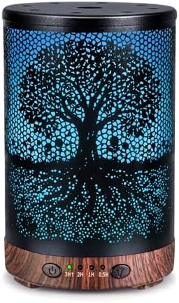 Essential Oil Diffuser 120ML Metal Aromatherapy Diffuser with Timer, Cool Mist Humidifier with Auto Shut-Off & 7 Color Lights for Home Office Spa (Life Tree) by JOYOLO