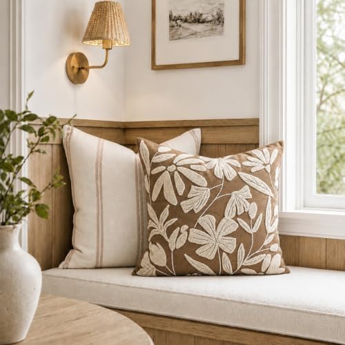 BlissBlush 20x20 Throw Pillow Cover, Square Brown Decorative Cushion Cover for Couch Sofa, Embroidered Velvet Farmhouse Accent Pillowcase (Cover Only) - Image 5