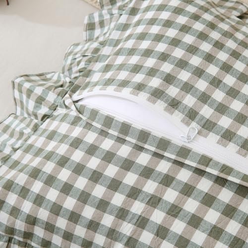 20x54 inches Green/White Plaid Ruffled Body Pillow Sham 1 Piece - Image 4
