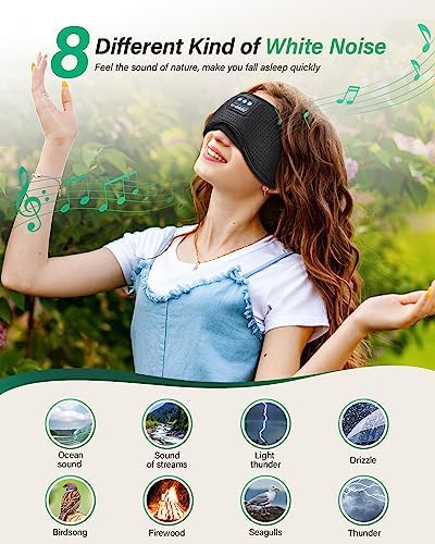 LC-dolida Sleep Headphones, White Noise Bluetooth Sleep Mask 3D Wireless Eye Mask Sleeping with Timing, Sleep Mask with Bluetooth Headphones for Side Sleepers Travel Yoga, Cool Gifts Men Women - Image 3