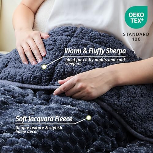 Wemore Fleece Weighted Blanket for Adults 48" x 72" 15lbs Fuzzy Blankets, Grey-Blue - Image 2