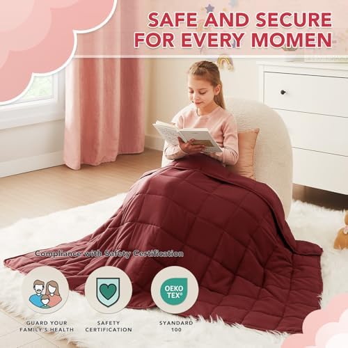 CuteKing Weighted Blanket - Weighted Blanket with Premium Glass Beads - Breathable Heavy Blanket for Comfortable Rest - Thick Blanket All Season (7lbs, 40"x60", Claret Red) - Image 2