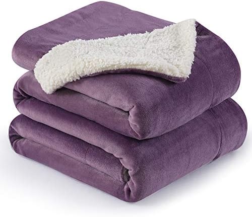 NANPIPER Throw Blanket Reversible Sherpa Flannel Bed Blanket Super Soft Fuzzy Plush Fleece Microfiber (90"x90" Cassis Purple) Queen by NANPIPER