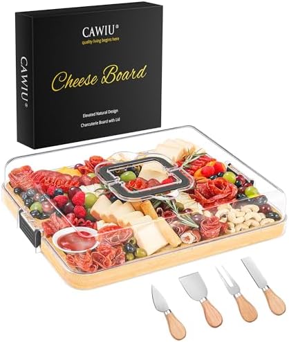 CAWIU Large Charcuterie Board with Lid, Portable Cheese Board & Snack Tray by CAWIU