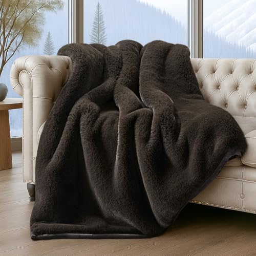 EVERGRACEHOME Faux Chinchilla Fur Throw Blanket, 50"x60", Espresso Mink by EVERGRACE