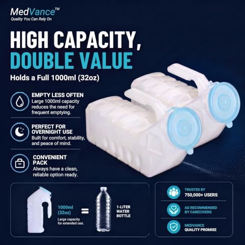 MedVance Urinals for Men 1000ml, Spill Proof Glow in the Dark Lid, 8 Pack - Image 6