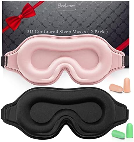 BeeVines 3D Contoured Sleep Mask, Blackout Eye Masks for Sleeping (2 Packs) by BeeVines