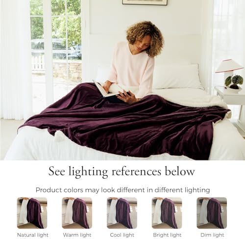 NANPIPER Sherpa Blanket for Couch, Warm and Lightweight Throw, Soft Fuzzy Plush Fleece for Winter, Plum Purple 50x60 Inches - Image 6