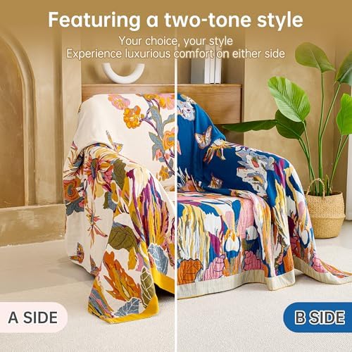 VANJOROY Boho Throw Blanket 100% Organic Cotton 60x80 for Bed Couch, Floral - Image 4