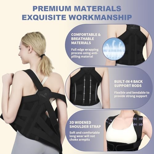 Posture Corrector for Women and Men Upgraded Back Brace, Adjustable Back Support for Upper and Lower Back Pain Relief, Shoulder Straightener for Hunchback, Scoliosis, Lumbar, Spine (Black, Large) - Image 4