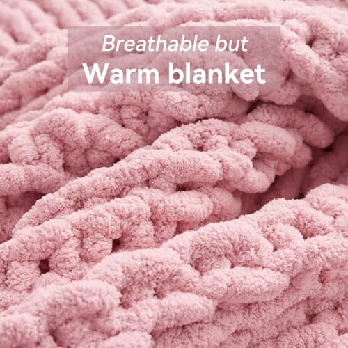 Negwoo Chunky Knit Throw Blanket, 50''*60'' Knitted Throw Chenille Yarn for Bed Couch, Handmade Light Pink Crochet Big Thick Blanket, Machine Washable Cute Comfy Blanket for Home Decor - Image 6