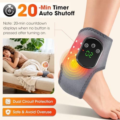 2 Pack Wearable Triple Therapy Foot Massager with 5 Intensities Red Light Therapy,Heated, Vibration,3 in 1 Foot Ankle Massager Wrap with Heat Portable, 3 Heat Levels Multi Area for Plantar Fasciitis - Image 4