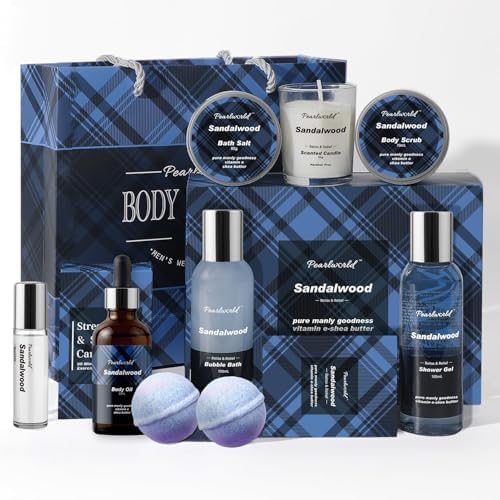 PEARLWORLD Bath Set with Ocean Scented Spa Gifts for Men, Christmas Birthday Self Skin Care Set for Men, Spa Gift Baskets for Him, 12Pcs Men's Spa Kit Gifts for Bath Spa by PEARLWORLD