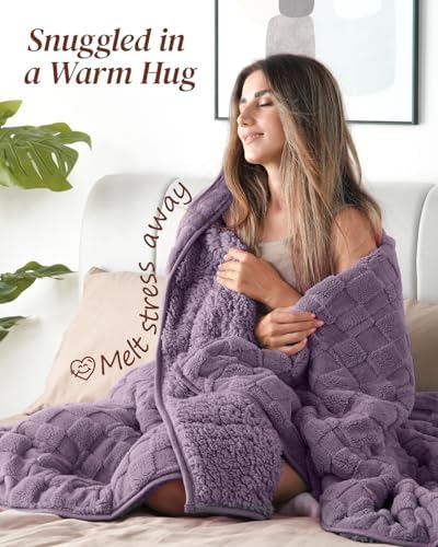 Kivik 20lbs Weighted Blanket for Adults, Checkered Fleece & Sherpa, 60"x80" - Image 2