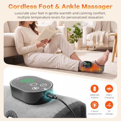 Foot Massagers - Cordless Ankle Massager with Heat for Neuropathy Pain Relief,6 Heat & Vibration Levels for Heel, Arch & Ankle Relief for Circulation and Pain Relief, Ankles Heating Pad -1pcs - Image 4