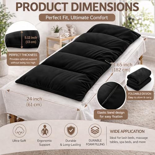 AceOrbit Lash Bed Cushion for Massage Table 72''x 24'' x 5'' Spa Bed Topper Foam Pillow for Table Soft Pad Lash Cushion Cover Foldable Soft Foam Black 5-Pillow Designs - Image 6