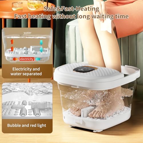Folding Foot Spa with Heat - Collapsible Foot Bath Massager with Temp Control Touchscreen, Manual Massage Rollers, Space Saving Foot Tub, Pedicure Spa for Home, Office, Relaxation Gift for Men & Women - Image 4