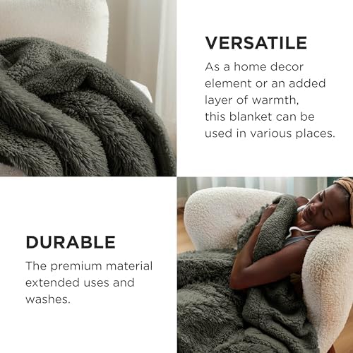Bedsure Faux Fur Fluffy Sherpa Fleece King Bed Blanket Olive Green 108"x90" - Image 4