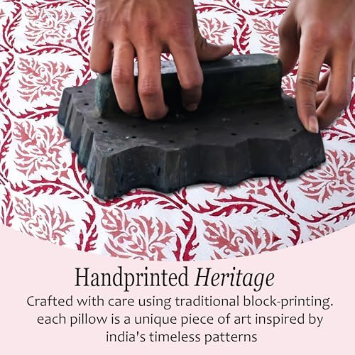 CPC Blush Rose Hand Block Print 100% Cotton Ruffle Throw Pillow Cover 20x20 inch with Hidden Zipper Decorative for Couch, Bed, Sofa, Farmhouse, Cottagecore Decor Gift Christmas Fall Thanksgiving - Image 5