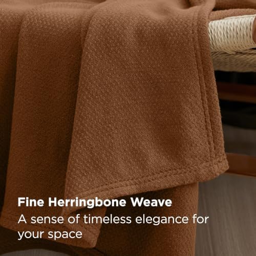 Bedsure 100% Cotton Blanket, Herringbone Weave, Twin-XL, Burnt Orange - Image 3