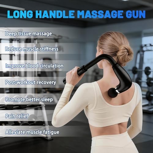 Massage Gun Deep Tissue with Extension Handle, Back Massager for Pain Relief, 4 Massage Heads & 9 Modes & 9 Levels, Percussion Handheld Muscle Massager Gun for Back,Shoulder,Legs,Thigh,Waist - Image 2