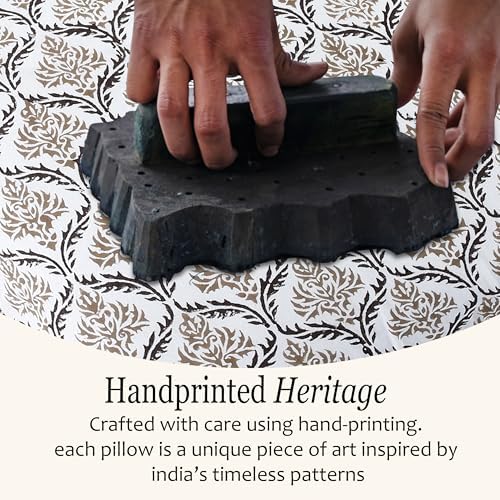CPC Sandstone Regal Hand Block Print 100% Cotton Ruffle Throw Pillow Cover 18x18 inch with Hidden Zipper Decorative for Couch, Bed, Sofa, Farmhouse, Cottagecore Decor Gift Christmas Fall Thanksgiving - Image 3