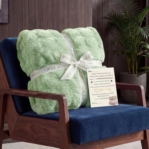 ORINOVA Sage Green Throw Blanket for Couch, 50x60 Ultra Soft Faux Rabbit Fur, Fuzzy Fluffy Plush Bubble Texture, Cozy Warm Reversible Sofa and Bed Cover, Living Room Decor, Gifts for Women - Image 4