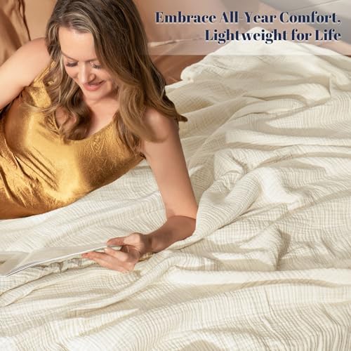 PHF 100% Cotton Muslin Throw Blanket 50" x 60", 4-Layer Lightweight Gauze Throw, Breathable Cloud-Soft Minimalist Blanket for Bed, Couch, Camping, Birch, Ideal Gift - Image 2