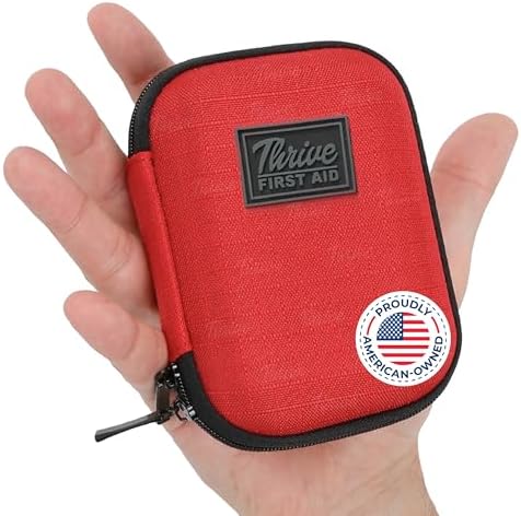 Thrive Mini First Aid Kit - Compact Travel Essentials Pack - Waterproof Camping Essentials Set - Portable Car First Aid Kit & Hiking Supplies Pouch - 66-Piece Set, Red Shell Case by Thrive