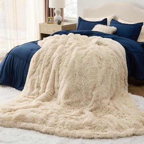 Bedsure Faux Fur Fluffy Sherpa Fleece King Bed Blanket Beige 108"x90" - Image 6