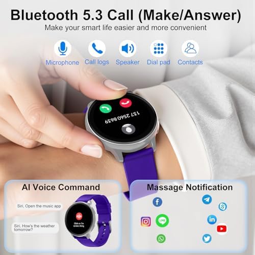 Smart Watch for Men Women Fitness Tracker with 100+ Sport Modes,Activity Trackers for iOS/Android Waterproof/Heart Rate/Sleep/Steps Monitor/Pedometer Monitor Monitor (Silver+Purple) - Image 5