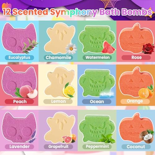 Vellibring 12Pcs Halloween Bath Bombs with Surprise Toys Inside, Trick or Treat Present Set Ghost Shape Organic Natural Bubble Bath Fizzy for Kids Boys Girls - Image 2
