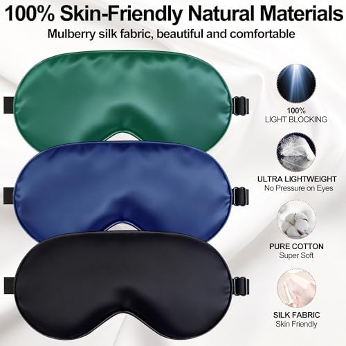 Sleep Mask for Women & Men, Soft Silk Eye Mask with Adjustable Strap 3 Pack - Image 2