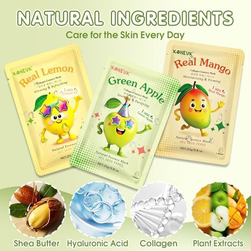 KONEUK 56 Pack Fruit Collagen Face Masks Skincare for Teens Girls - Image 3
