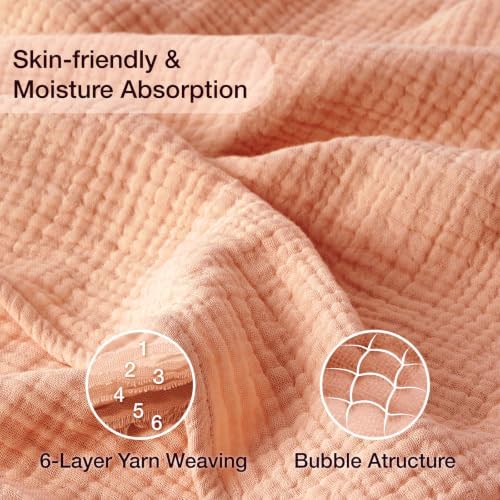 100% Cotton Muslin Blanket Twin 66" x 90", 6 Layers Breathable and Lightweight Cotton Blankets for Couch, Soft Cooling Summer Gauze Blanket for Adults All Season, Dusty Rose‌ - Image 4